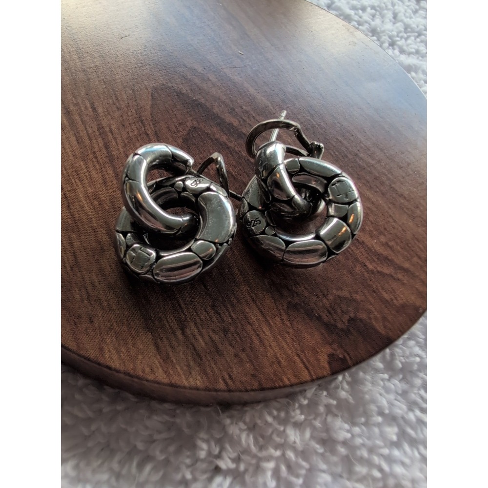925 Sterling Silver Vintage Earrings JOHN HARDY‎ Modernist Pebble Motif  Knocker